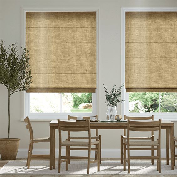 Beige Roman Shades Over Three Windows, Partially Covering the Glass — Instyle Curtains & Blinds in Bungalow, QLD