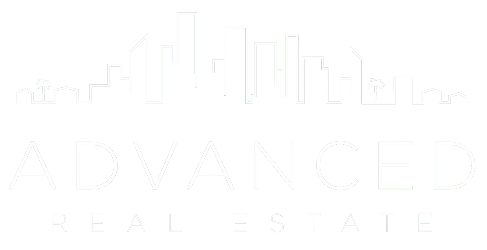 Advanced Home Solutions logo with a faint city skyline outline and pale gray text.