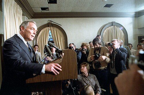 Al Haig speaks to press - image courtesy Wikipedia