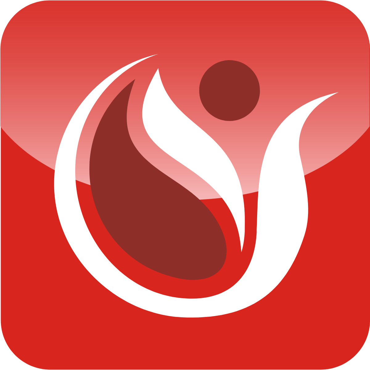 Ein rotes Quadrat mit einem weißen Logo darauf
