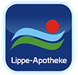 Das Logo der Lippe-Apotheke ist ein blaues Quadrat mit einer grünen Welle und einer roten Sonne.