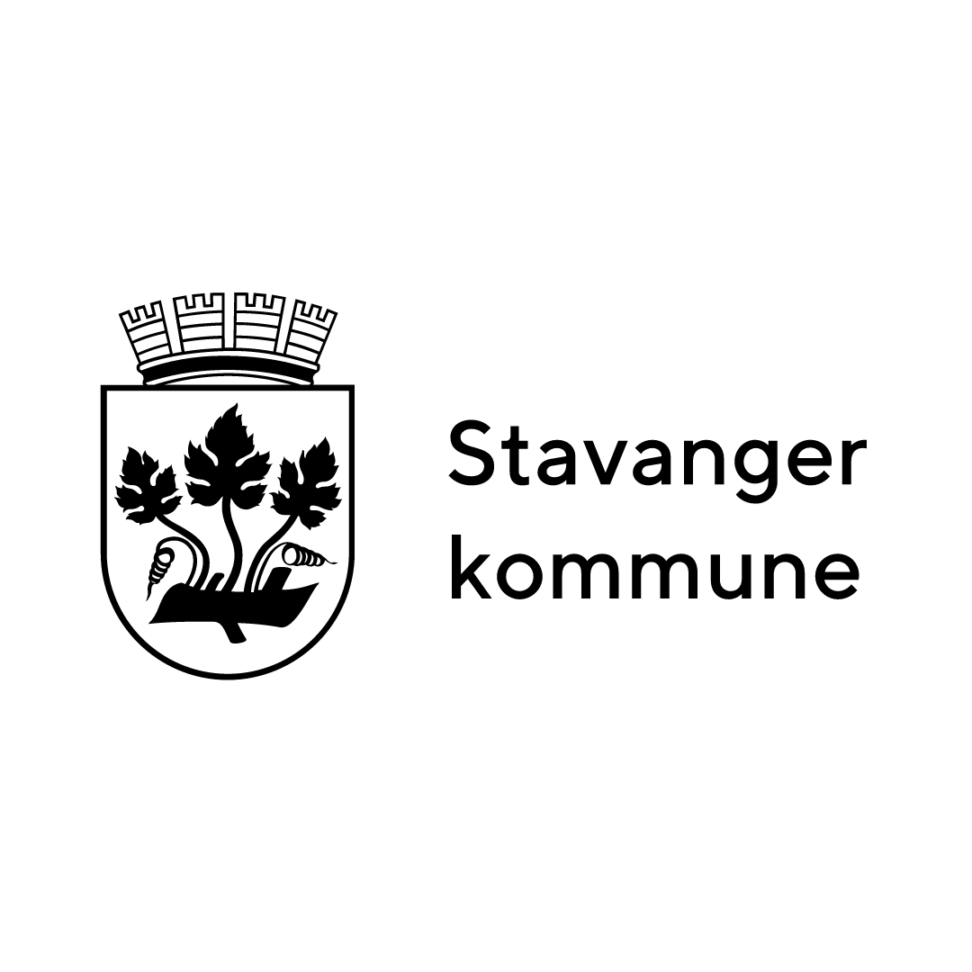 Stavanger kommune logo: Shield with grapes, crow, and castle wall, next to text