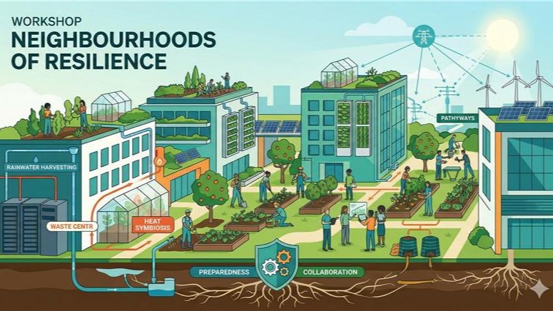 People in business attire at a table, discussing. Woman in white sweater looks up; German flag present.