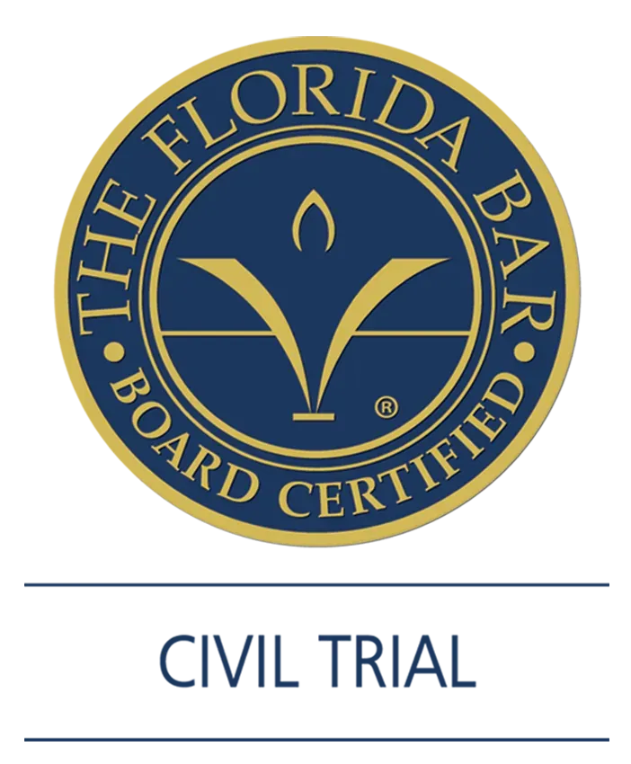 Florida Bar Board Certified Civil Trial seal. Blue and gold.
