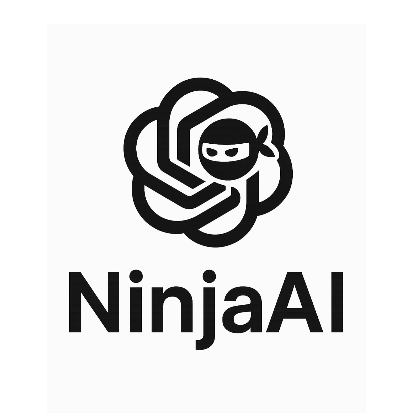 Ninja AI logo: Black ninja mask within stylized symbol above 