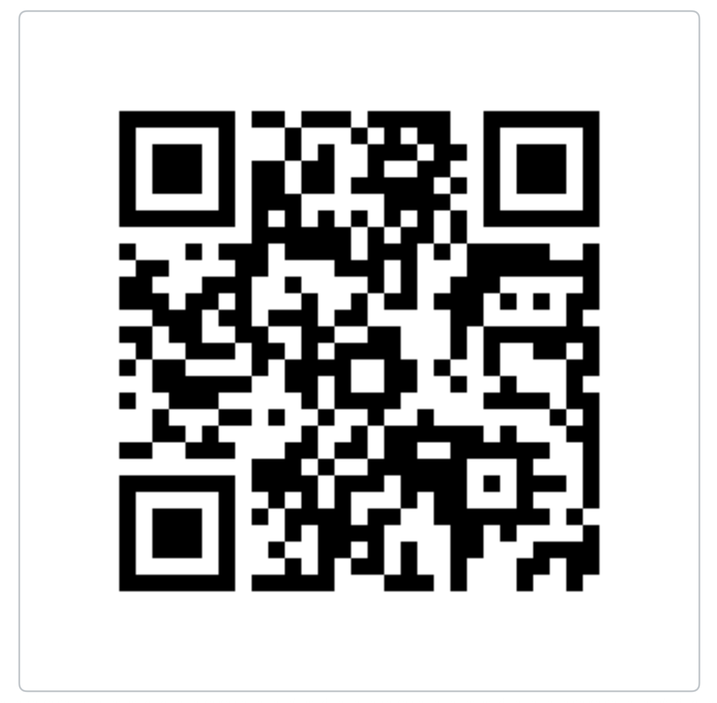 QR code in black and white, containing encoded data, used for digital access.