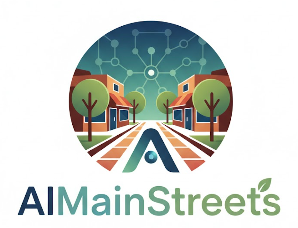 Logo: Street scene within a circle, connected by AI nodes.