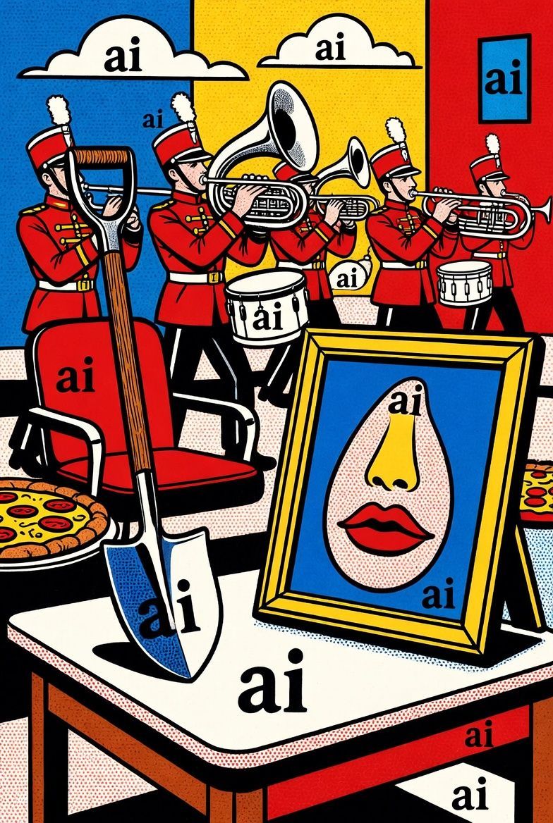 Marching band, shovel, pizza, and portrait with the 