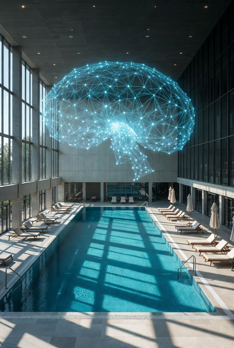 Two people coding at computers in a red-lit room with