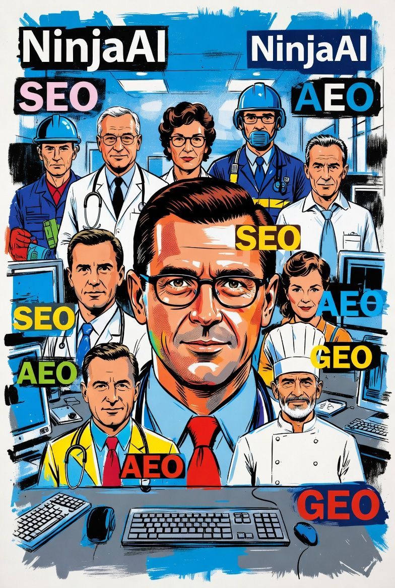 Ninja AI graphic with diverse professionals; 