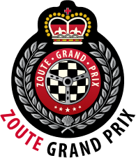 Zoute Grand Prix logo with crown, steering wheel, and laurel wreath in red, black, and silver.