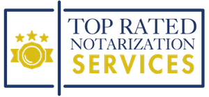 A logo for top rated notary services with three stars.