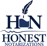 The logo for Honest Notarizations has a feather in the middle of it.