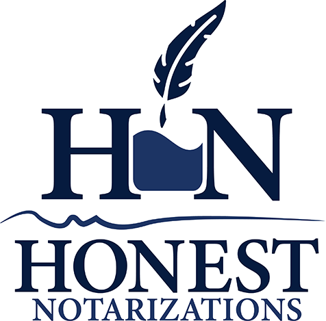 The logo for Honest Notarizations has a feather in the middle of it.