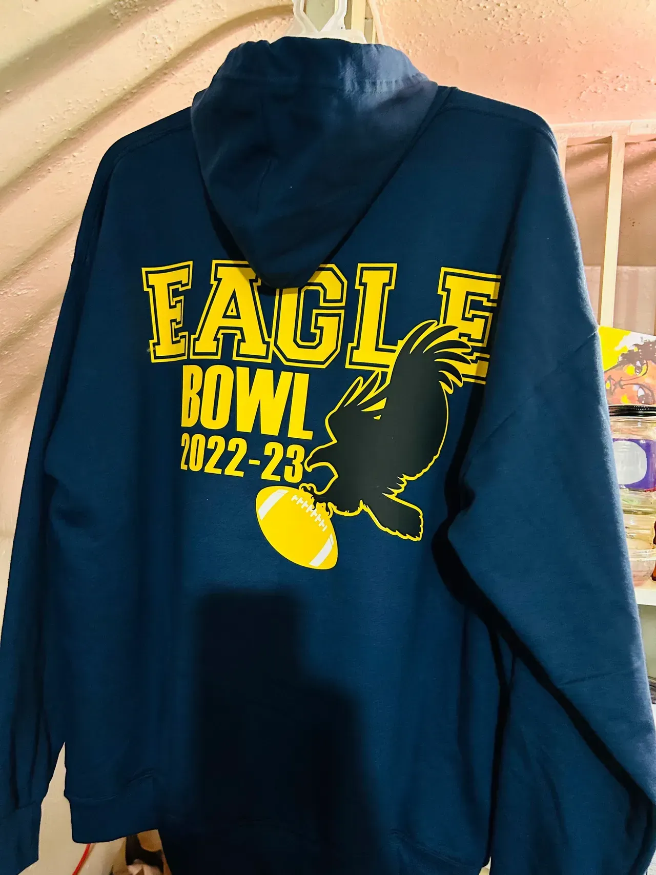 Navy blue hooded sweatshirt with