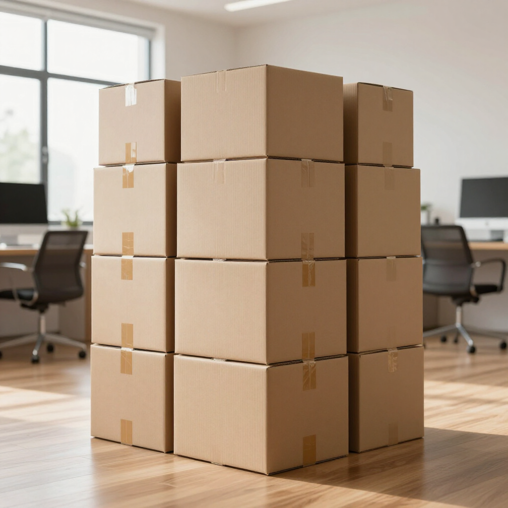 Cajas de mudanza organizadas para traslado de oficina