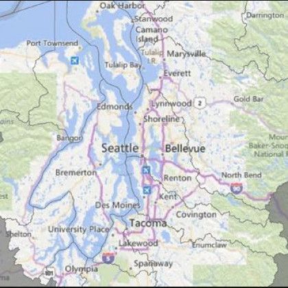 A map showing seattle bellevue and tacoma