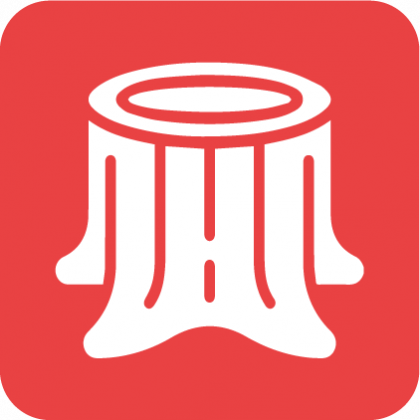 An icon of a tree stump on a red background