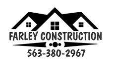 Logo for Farley Construction, featuring a house silhouette and phone number.