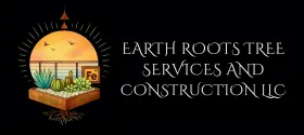 Logo for Earth Roots Tree Services and Construction LLC. Features a sun and succulent illustration.