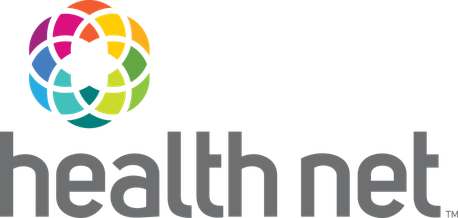 The health net logo has a rainbow colored circle in the middle.