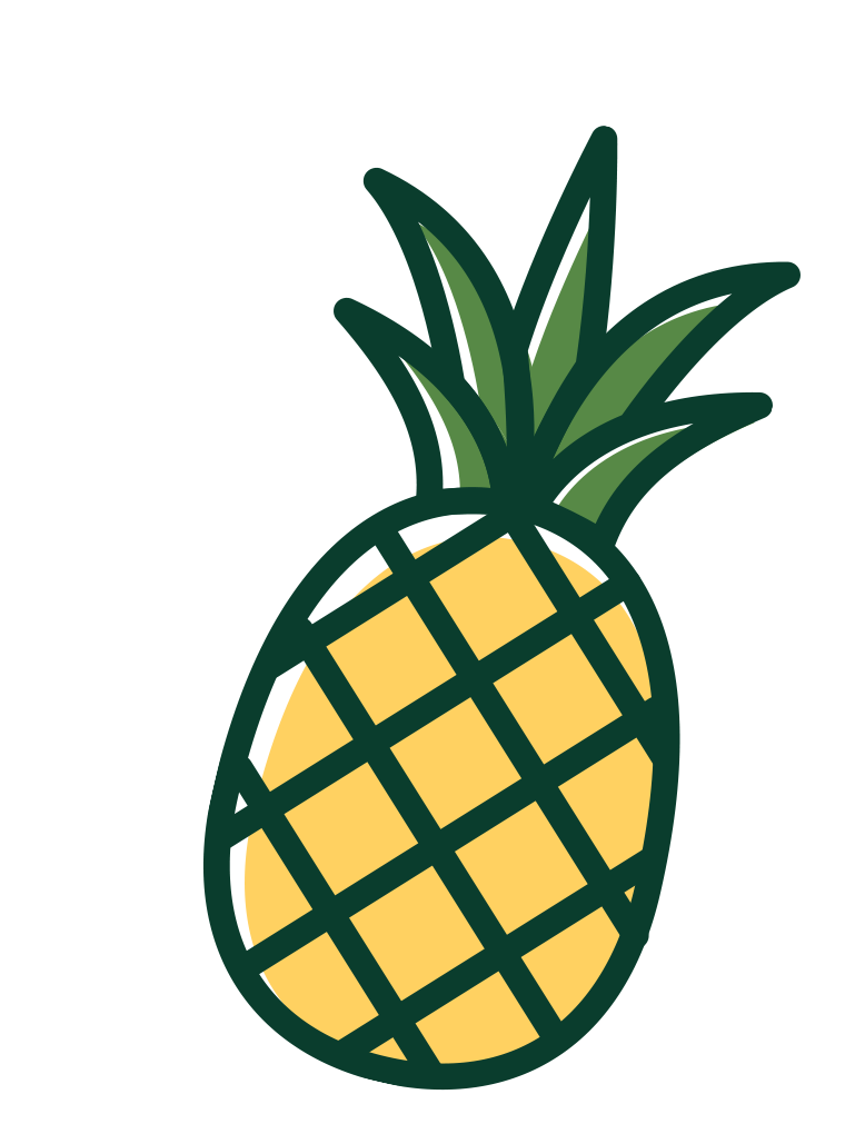 A pineapple with green leaves on a white background.
