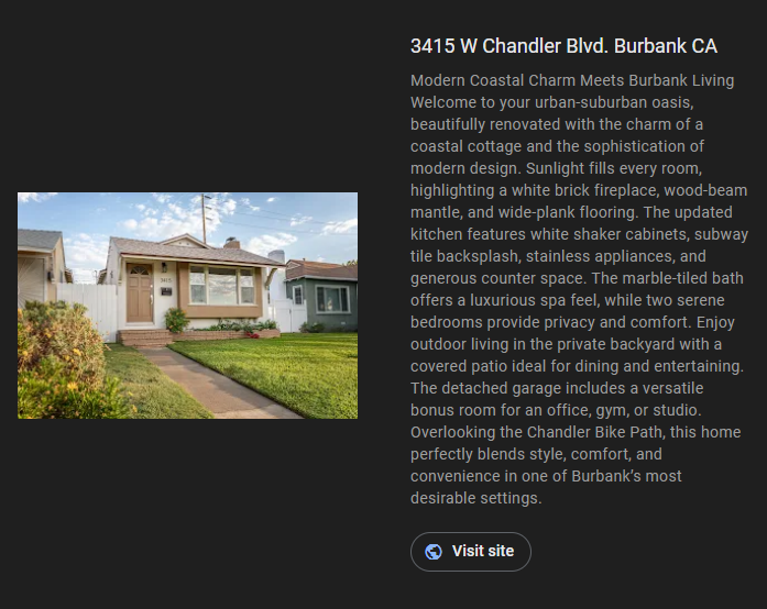 House exterior with text description: 