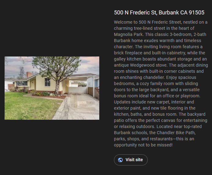 A house with a carport, description of the property, and 