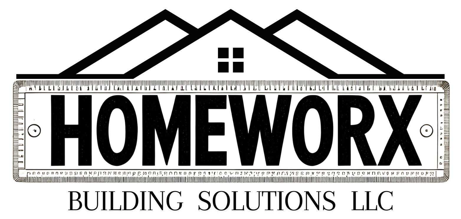 Homeworx Building Solutions LLC logo with a roof and ruler design.