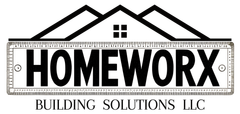Homeworx Building Solutions LLC logo with a roof and ruler design.