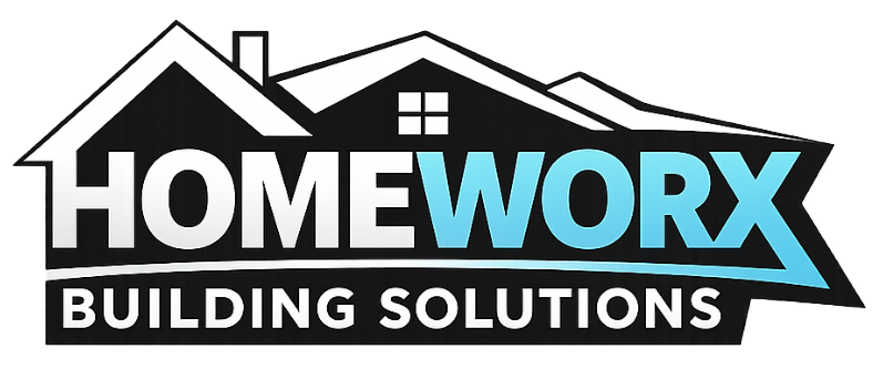 Homeworx Building Solutions LLC logo with a roof and ruler design.