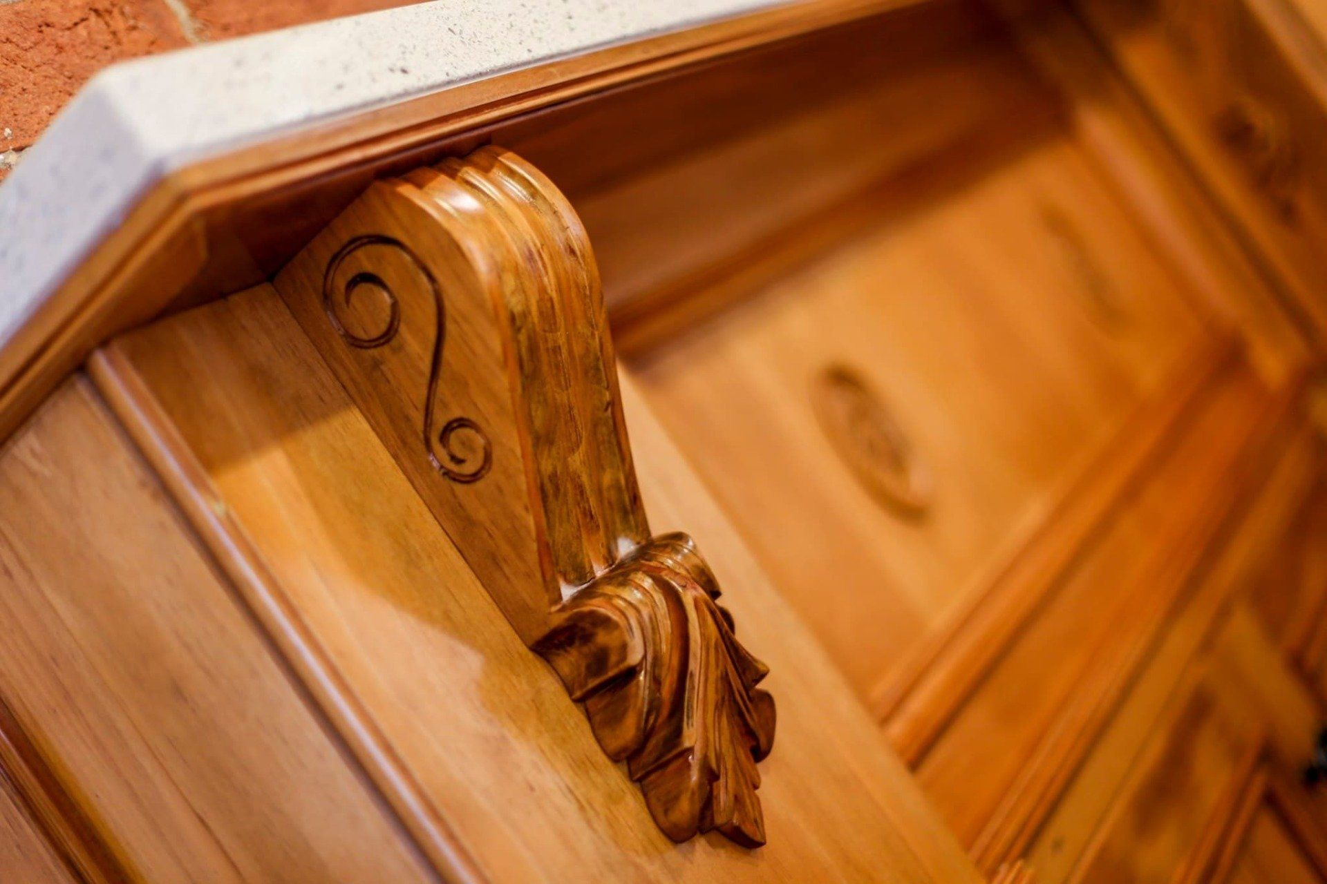 Counter Top with Wood Carving Design — Crispin Cabinetmakers in South Grafton, NSW