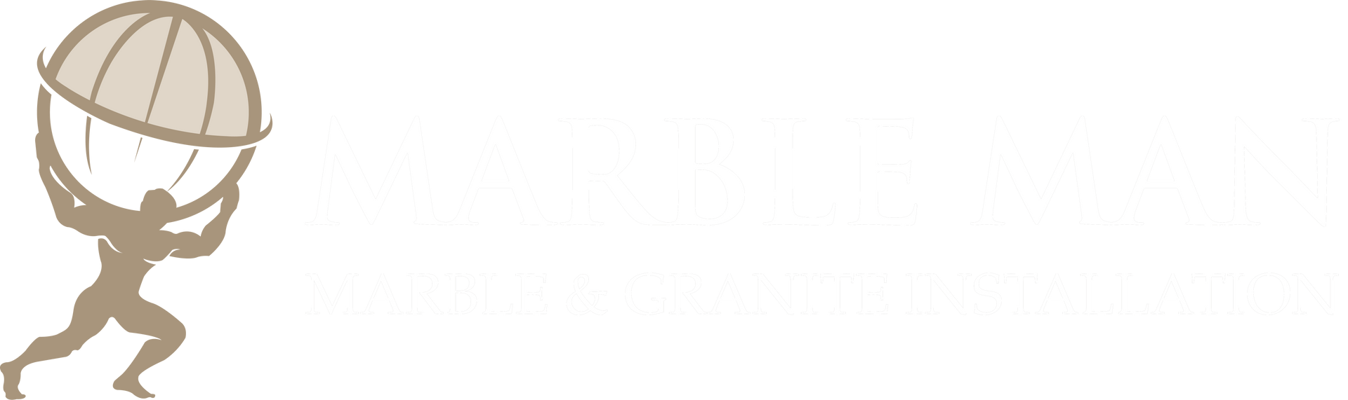 Silhouette of a man holding a dome. Company logo.