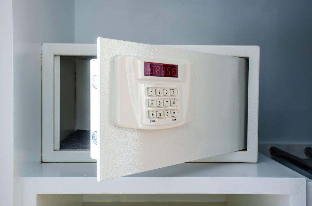 A White Safe With a Keypad is Open on a Shelf — Darwin Lock & Key In Nightcliff, NT