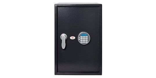 A Black Safe With a Digital Lock and a Key on a White Background — Darwin Lock & Key In Coconut Grove, NT