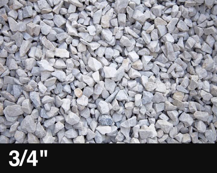 A pile of white gravel with the number 3/4 on the bottom