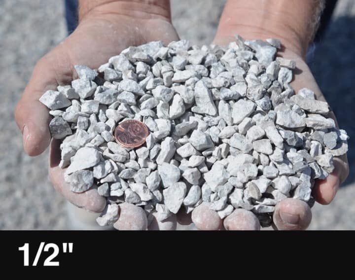 A person is holding a pile of gravel with a penny in it