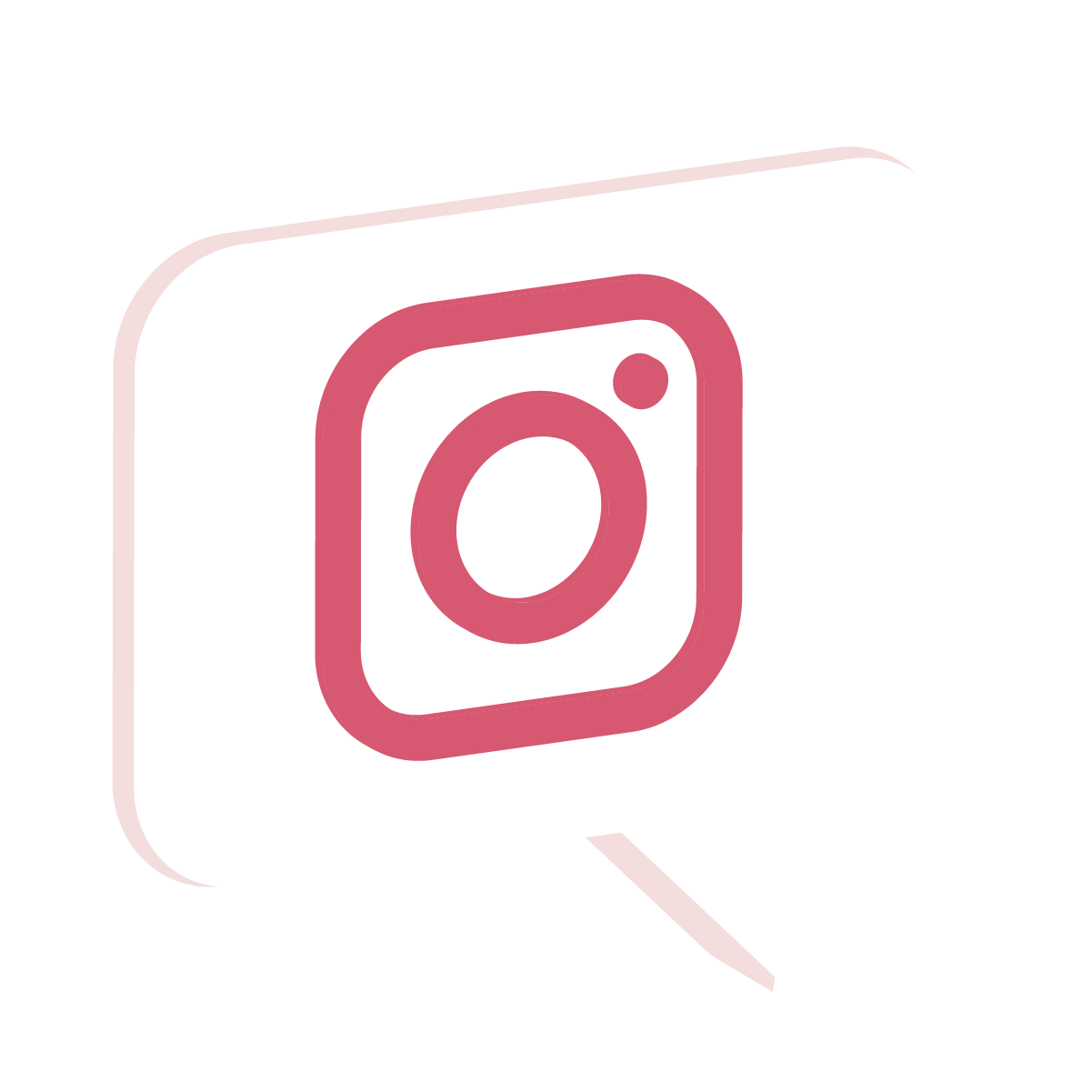 A pink instagram logo in a speech bubble on a white background.