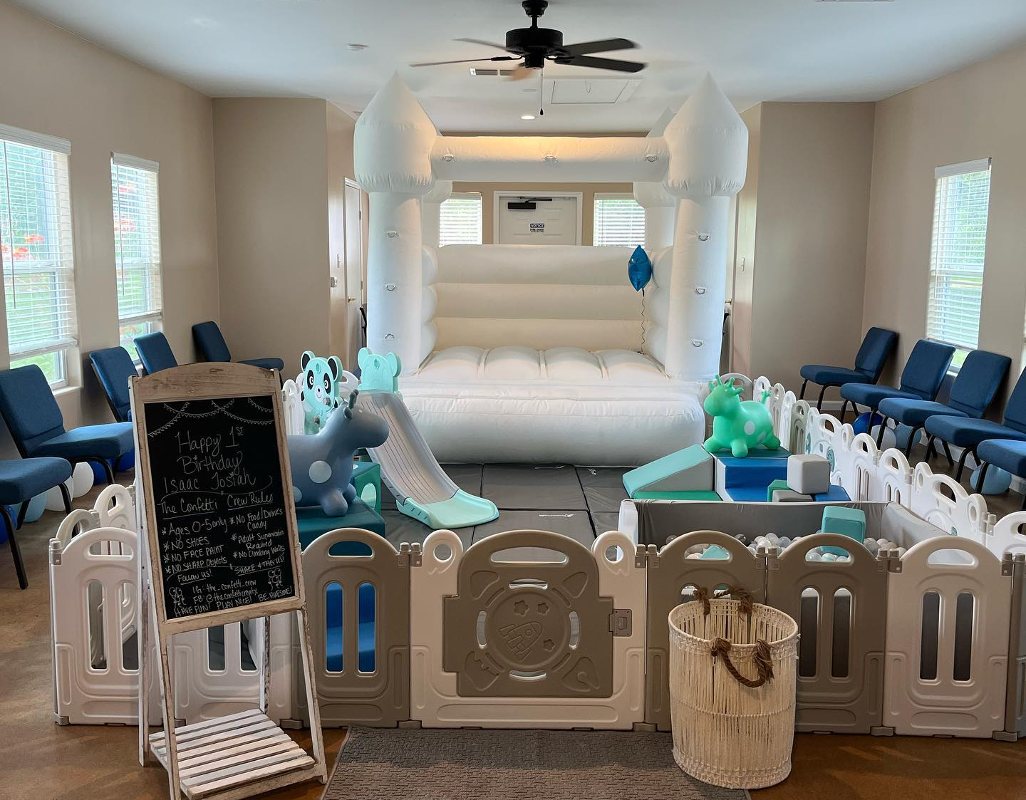 There is a bouncy castle in the middle of the room.