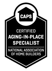 A black, badge-style logo for the National Association of Home Builders' Certified Aging-in-Place Specialist (CAPS) program.