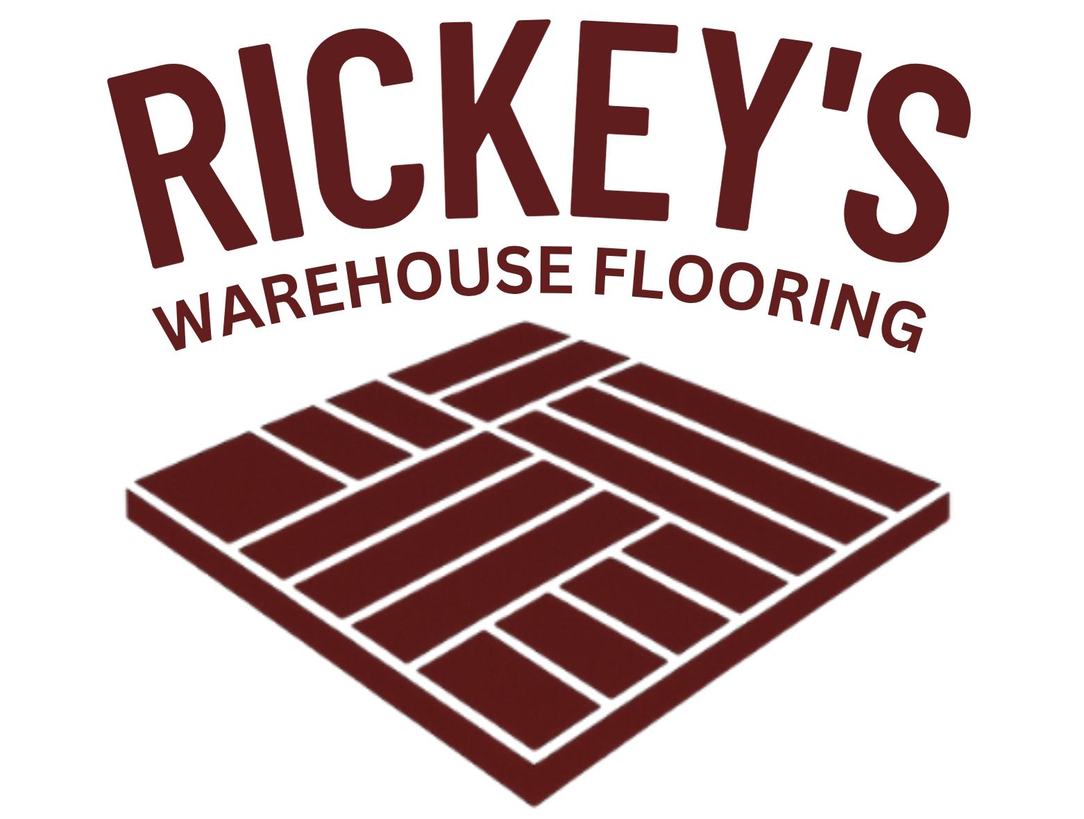 Rickey's Flooring Warehouse logo with text above a brown parquet floor pattern.