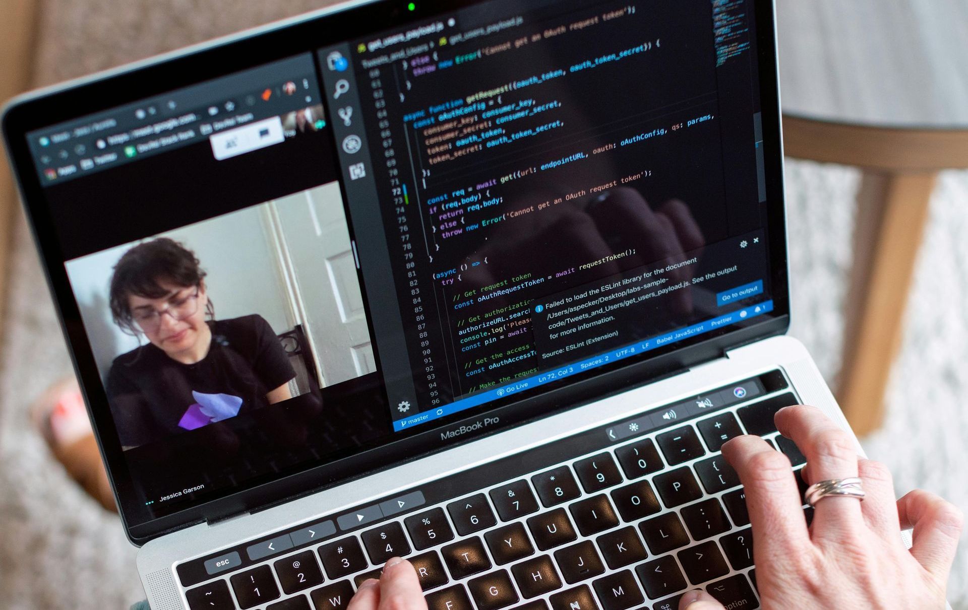 A woman on screen during a video call