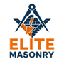 The logo for elite masonry has a masonic symbol on it.