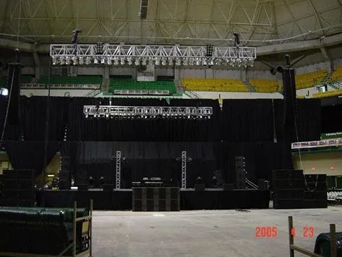 An empty stadium with the date 2005 on the bottom