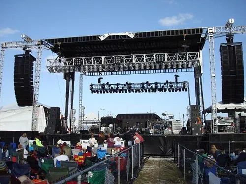 A large stage with a lot of lights on it