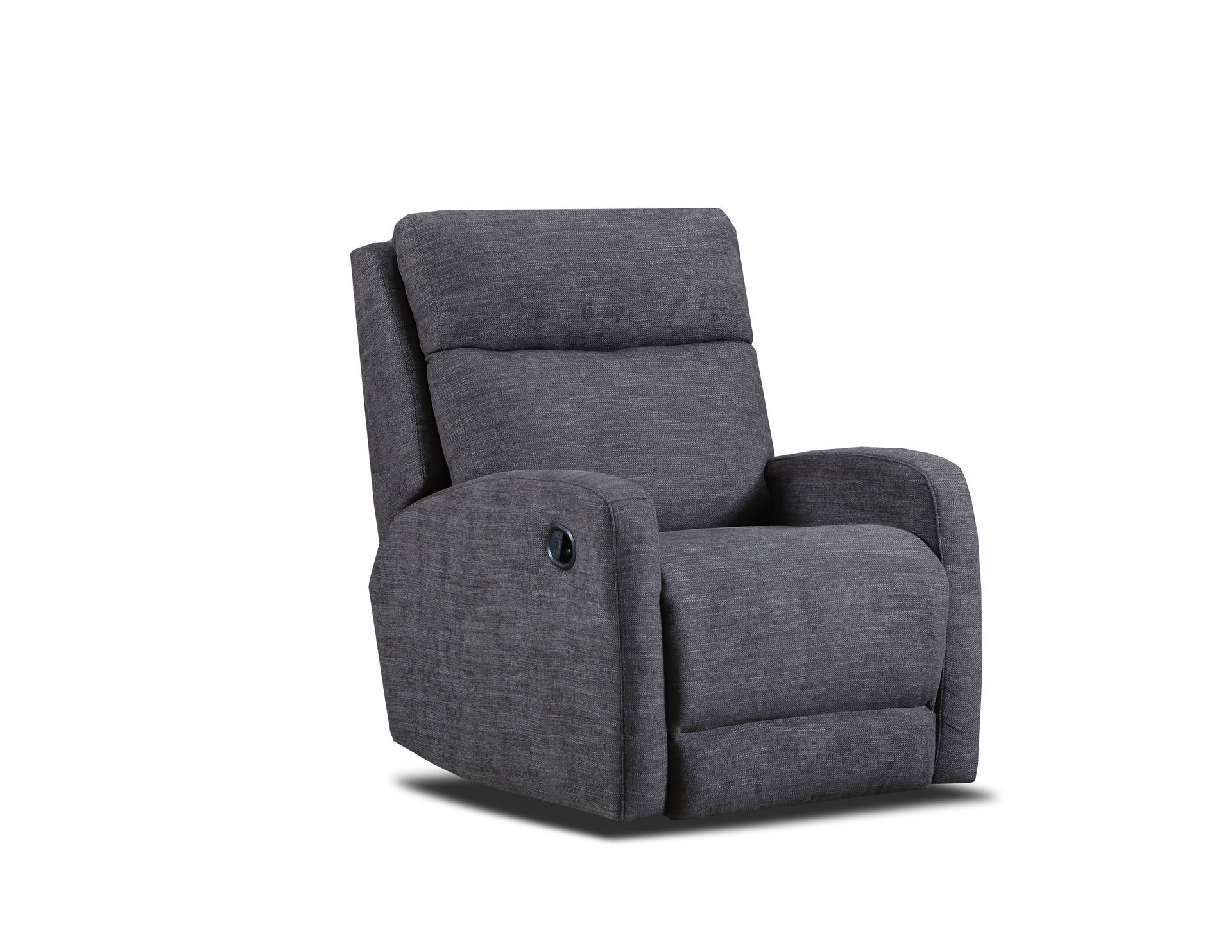 A dark gray, textured fabric recliner chair shown against a plain white background.
