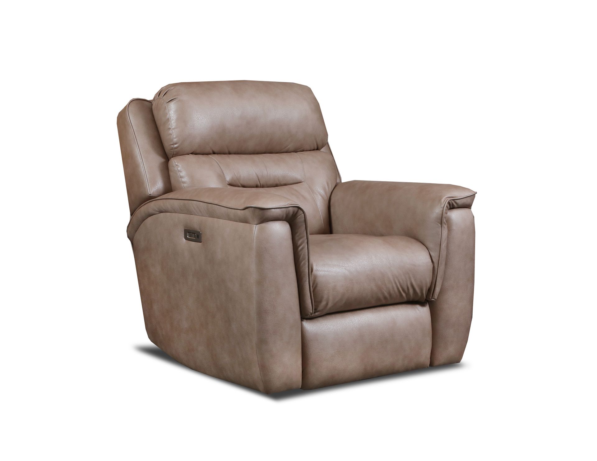 A light brown leather recliner chair against a plain white background.