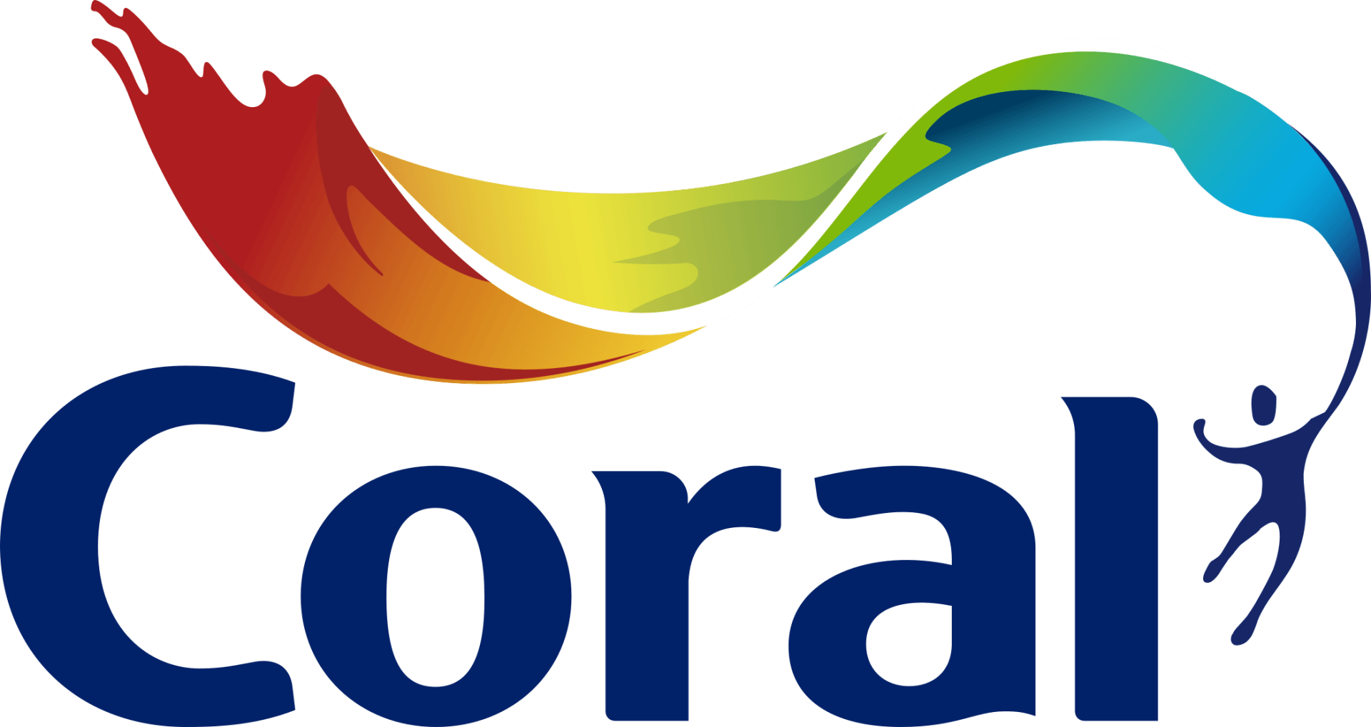 O logotipo coral tem um arco-íris de cores e uma pessoa no meio.