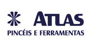 A blue and white logo for atlas pincéis e ferramentas
