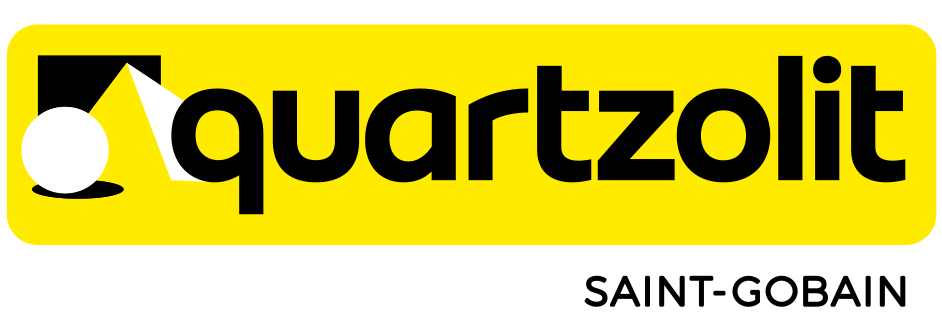 O logotipo da quartzolit saint-gobain é amarelo e preto